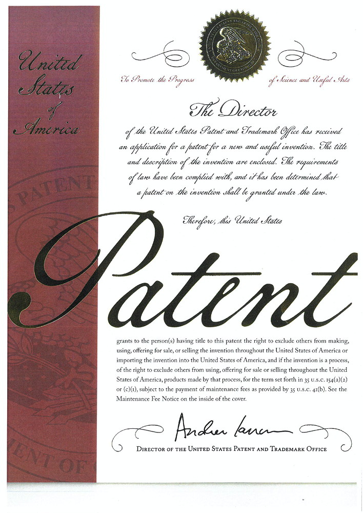 Patenturkunde aus Amerika